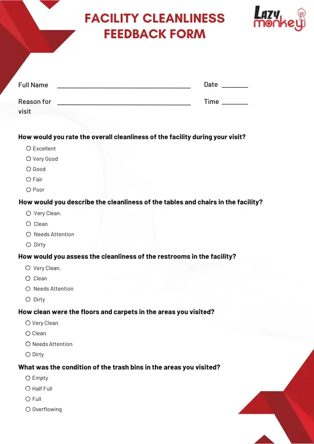 Facility Cleanliness Feedback Form