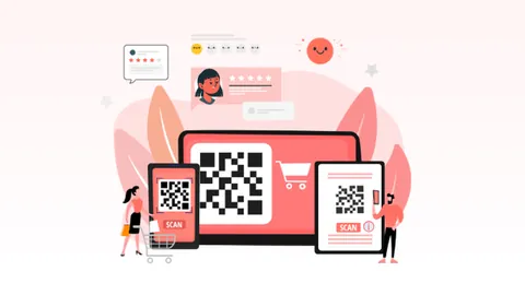 Mall staff scanning QR codes on phones and tablets