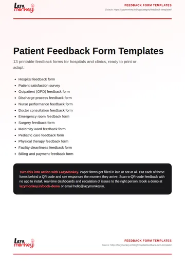 Cover of the Patient Feedback Form Templates