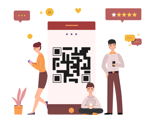 Illustration of visitors giving feedback through a QR code