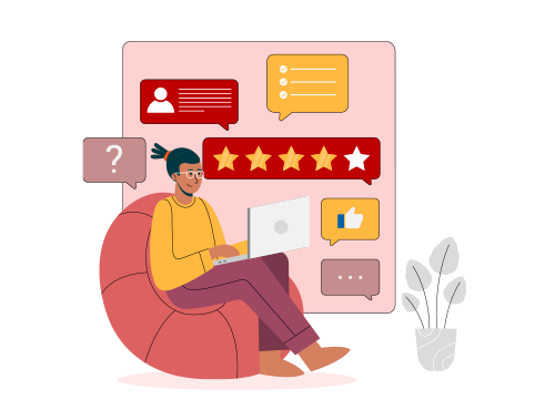 Patient submitting star ratings and survey responses on a laptop