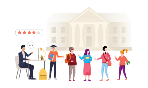 Students lining up to give feedback to a university official
