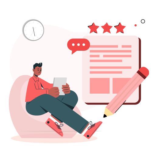 Man filling in a long feedback survey on a tablet