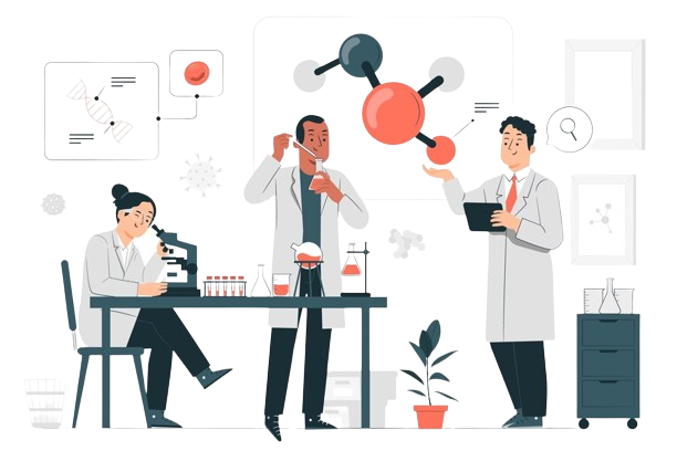 Clinical researchers conducting a study in a hospital laboratory