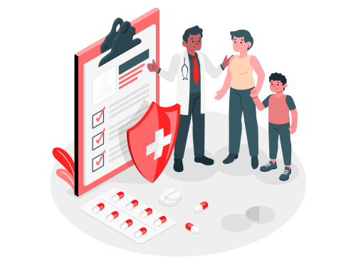 Doctor with a family beside a secure medical record