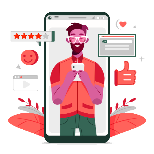 Man giving feedback and star ratings on his smartphone
