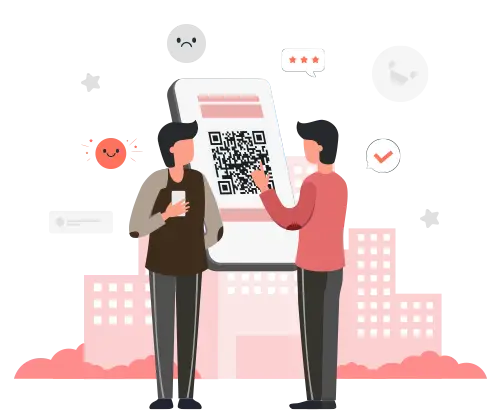 Two people scanning a location-specific feedback QR code