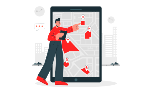Man pinpointing multiple business locations on a map