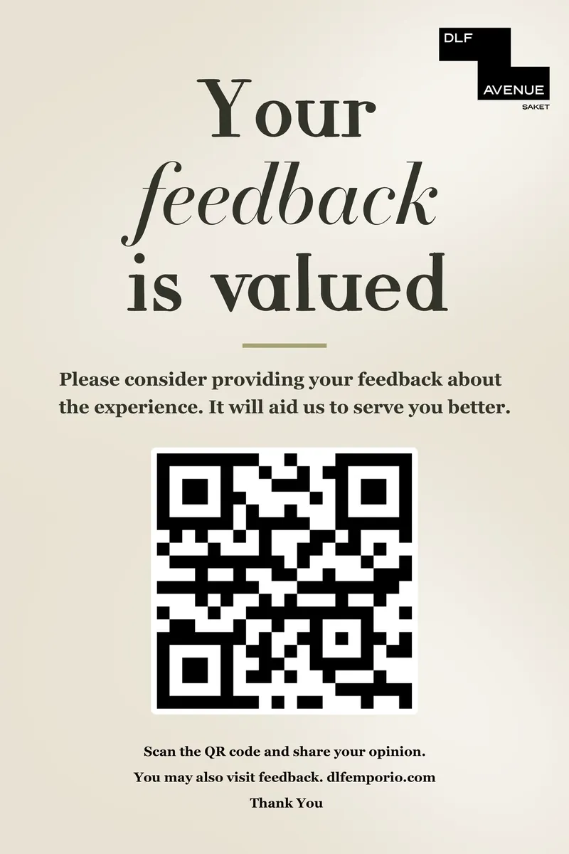 Feedback QR code poster at DLF Avenue, Saket