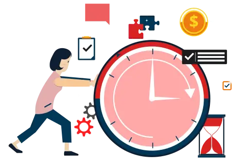 Woman pushing a clock hand forward to save time