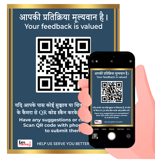 Phone scanning a bilingual hospital feedback QR code poster