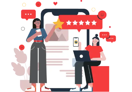 Customers sharing five-star ratings and reviews from their phones